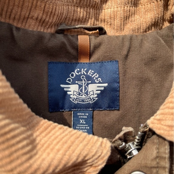 Men's Dockers Jacket Beige Brown Solid XL Chore Work Barn Aviator Utility Cord - Picture 4 of 15